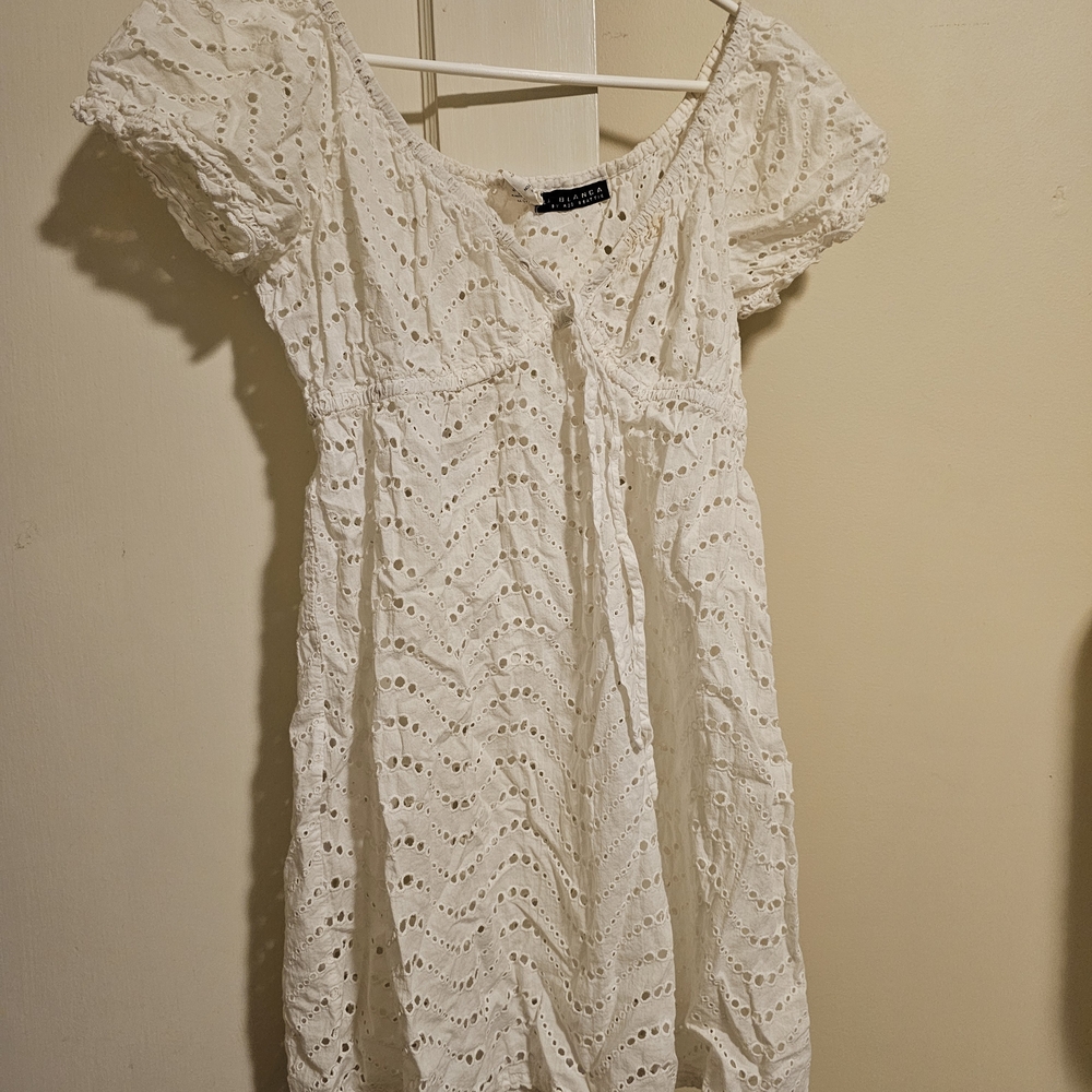 White Eyelet Puff Sleve 100 Percent Cotton Dress
